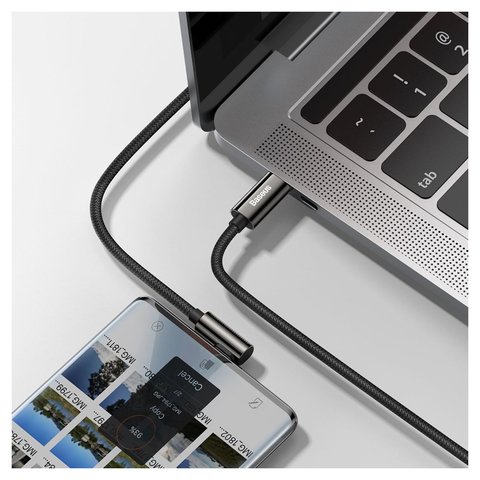 USB кабель Baseus Elbow, 2xUSB тип-C, 200 см, 100 Вт, 5 А, черный, Г-образный, в нейлоновой оплетке, #CATCS-A01 Превью 2