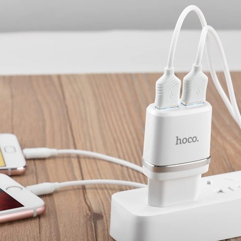 Сетевое зарядное устройство Hoco C12, 12 Вт, белый, с кабелем Lightning для Apple, 2 порта, #6957531047766 Превью 2