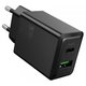 Мережевий зарядний пристрій Hoco N71, 30 Вт, Quick Charge, Power Delivery (PD), чорний, 2 порта, gan, #6942007651370 Прев'ю 1