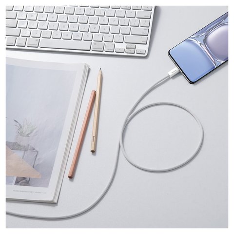 USB кабель Baseus Dynamic Series, 2xUSB тип-C, 100 см, 100 Вт, белый, в нейлоновой оплетке, #CALD000202 Превью 2