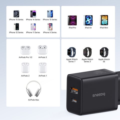 Сетевое зарядное устройство Baseus Cube, 30 Вт, Power Delivery (PD), Fast Charge, черный, 2 порта, #P10111404113-00 Превью 8