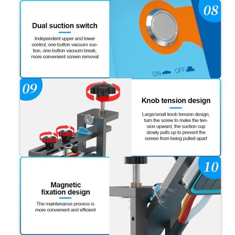 Dispositivo para despegar el módulo de pantalla Sunshine S-918M, sirve para las pantallas de hasta 7", con bomba de vacío Vista previa  8