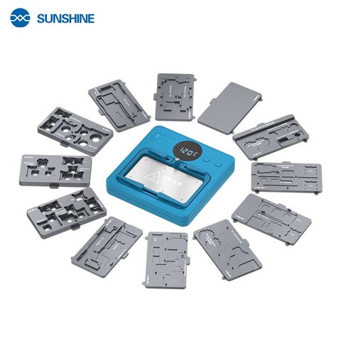 Платформа для попереднього підігріву Sunshine SS-T12B + 11 Module  для Apple iPhone 11, iPhone 11 Pro, iPhone 11 Pro Max, iPhone 12, iPhone 12 mini, iPhone 12 Pro, iPhone 12 Pro Max, iPhone 13, iPhone 13 mini, iPhone 13 Pro, iPhone 13 Pro Max, iPhone 14, iPhone 14 Plus, iPhone 14 Pro, iPhone 14 Pro Max, iPhone 15, iPhone 15 Plus, iPhone 15 Pro, iPhone 15 Pro Max, iPhone 16, iPhone 16 Plus, iPhone 16 Pro, iPhone 16 Pro Max, iPhone X, iPhone XS, iPhone XS Max, для розшарування плати PCB, для ремонту сканера відбитку пальця (Touch ID), для ремонту материнських плат, для ремонту Face ID, для очищення CPU Прев'ю 1
