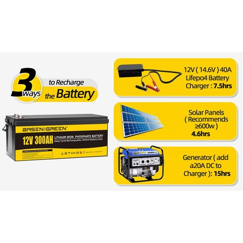 Аккумулятор Basen BG12300, LiFePO4, 12 В, 300 Ач, bluetooth Превью 2