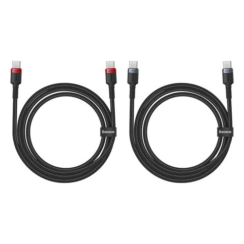 USB кабель Baseus Cafule, 2xUSB тип-C, 200 см, 100 Вт, чорний, червоний, в нейлоновому обплетенні, 2 шт., #P10318306003-01 Прев'ю 1
